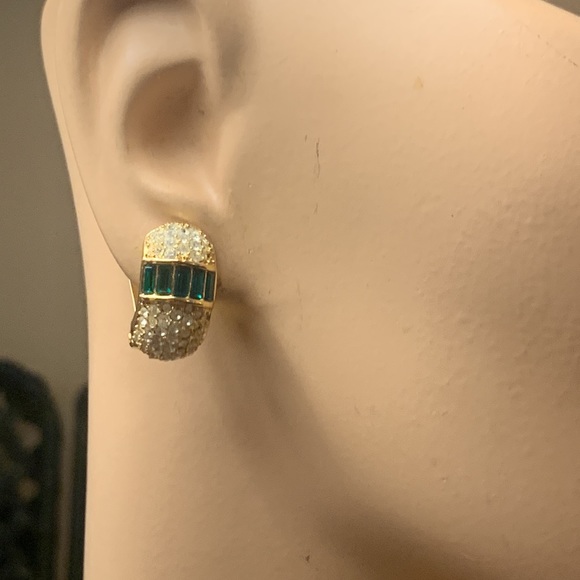 CHRISTIAN DIOR EMERALD AND PAVÉ DIAMOND EARRINGS CLIP ONS VINTAGE 80’s - Picture 6 of 12